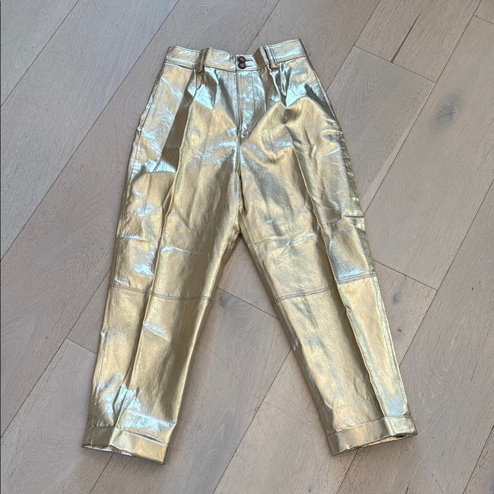 Zara Shiny Gold Metallic Pants